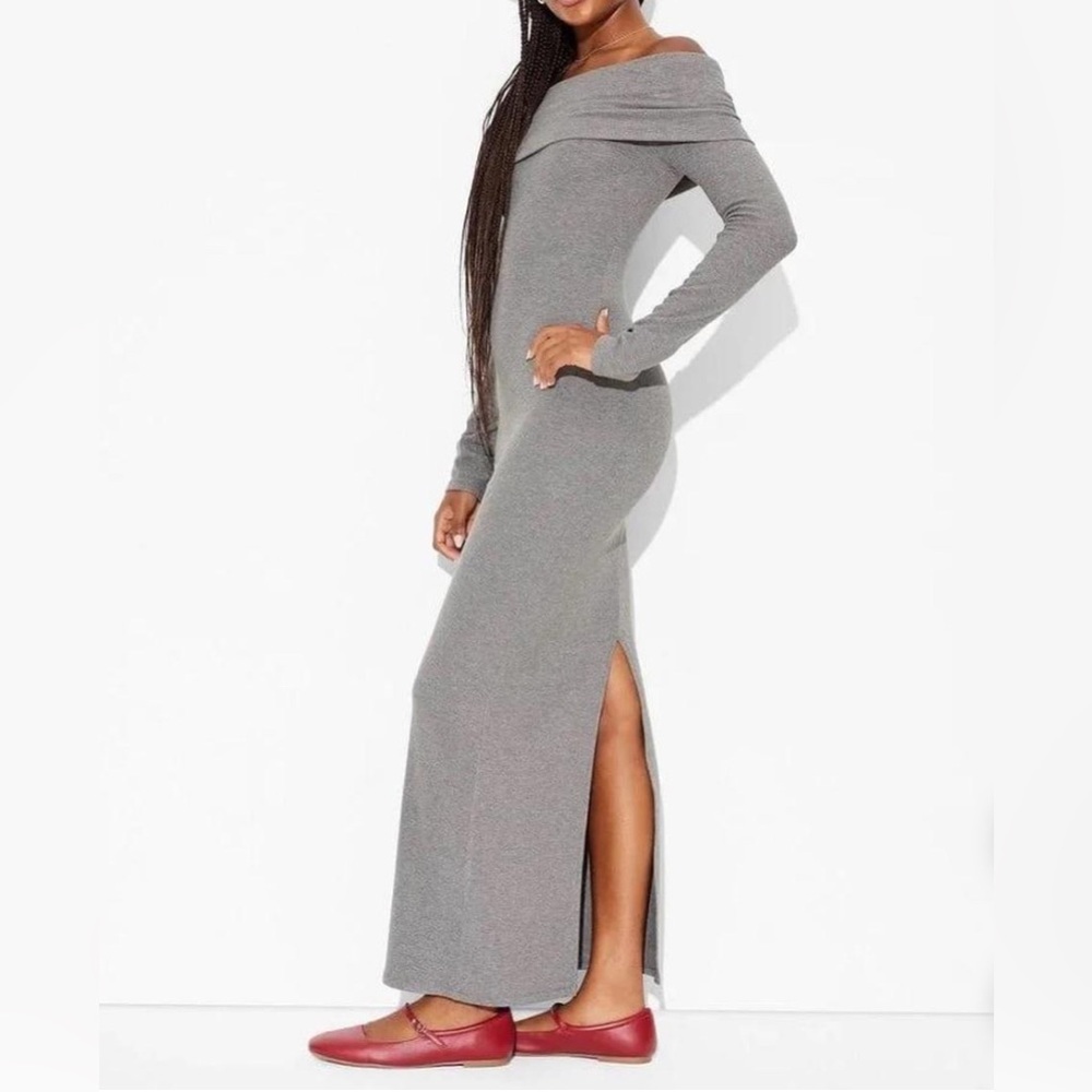 Gray Off-Shoulder Maxi Dress
